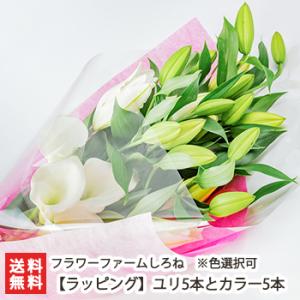 【ラッピング】ユリ5本とカラー5本/蕾の状態でお届け/代金引換・NP後払い不可/送料無料｜niigata-shop