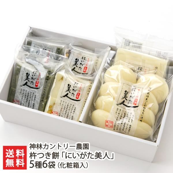 杵つき餅「にいがた美人」5種6袋 化粧箱入（白餅8枚、青豆餅4枚、黒豆餅4枚、丸餅8個 各1袋、草餅...