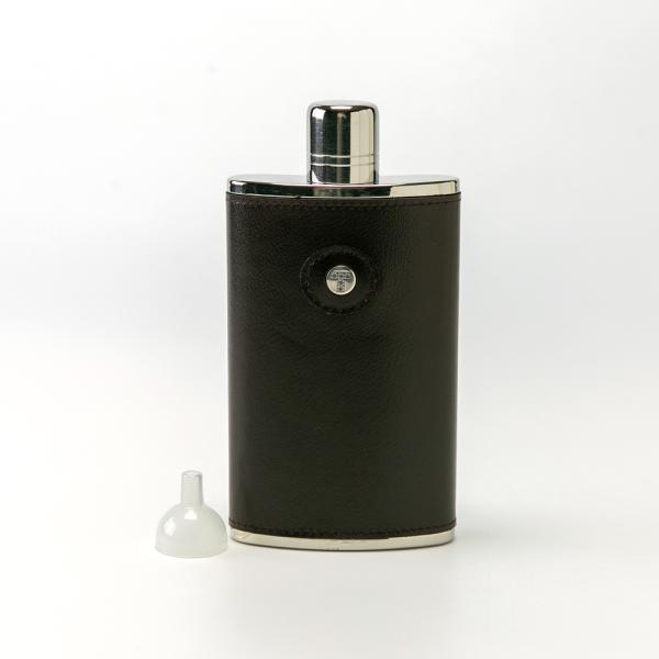 ウイスキーボトル レザー 240ml ブラック（ロート付）※こちらの商品はブラックのみです。化粧箱に...