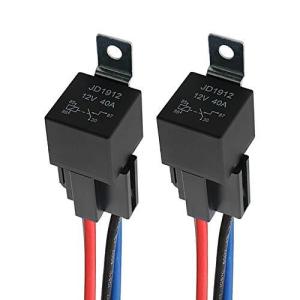 Seliwirkt 2個 4極リレー JD1912 カーリレー DC12V 40A SPST 車用 リレー ソケットとワイヤーハーネス付き