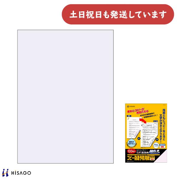 ヒサゴ マルチプリンタ帳票 コピー偽造予防用紙 浮き文字タイプ A4 両面 100枚 文房具 文具 ...