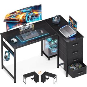 AODK ゲーミングデスク 引き出し4杯付き パソコンデスク pc置き台 l字デスク ゲーミングテーブル デスク 幅100 机 pcデスク 勉強机 収納 ワーク オフィスデスク