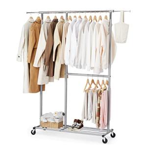 HOKEEPER ハンガーラック パイプハンガーラック 耐荷重150KG 業務用 大容量 収納ラック 物干し スタンド 洋服ハンガー 衣類収納 棚付き 縦横伸縮 高さ調節可能(