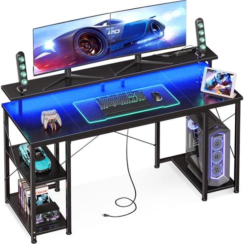 AODK ゲーミングデスク パソコンデスク コンセント&amp;LED付き 机 pcデスク 幅140cm 両...