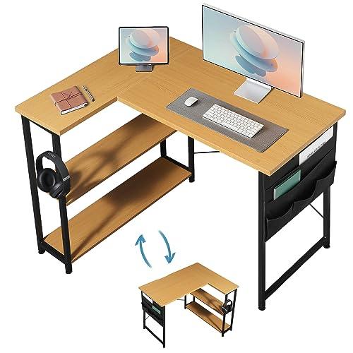Maihail デスク l字デスク 右棚左棚 幅99cm desk 棚板高さ調節可能 L字型 勉強机...