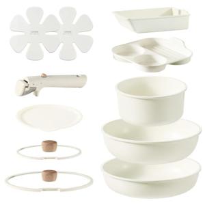 CAROTE カローテ フライパン セット 11点 IH?ガス火対応 PFOAなどの有害物質不使用 5層構造 鍋セット 卵焼き 仕切りフライパン 取っ手のとれる マーブルコート