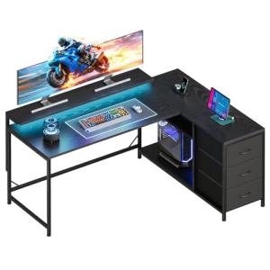 GTRACING ゲーミングデスク パソコンデスク L字 カーボン調 コンセント