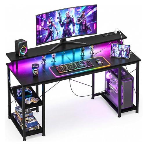 AODK ゲーミングデスク パソコンデスク コンセント&amp;LED付き 机 pcデスク 幅120cm 両...
