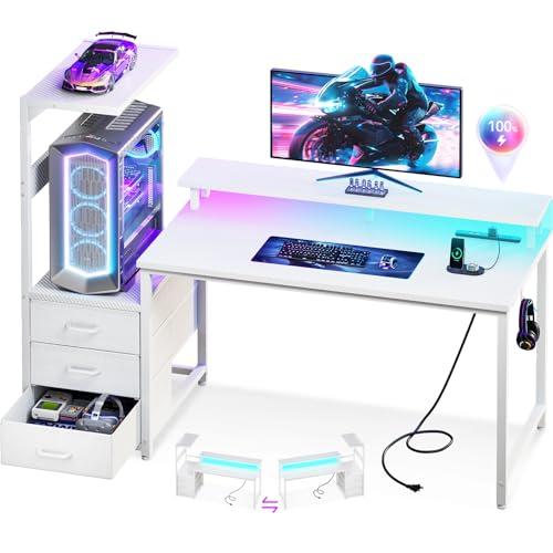 AODK ゲーミングデスク パソコンデスク コンセント&amp;LED付き 幅130cm 机 pcデスク ゲ...