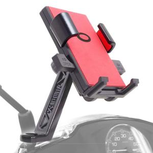 CHURACY 原付 スマホホルダー 走行中のビビリ音なし スクーター バイク用 携帯ホルダー (レッド)