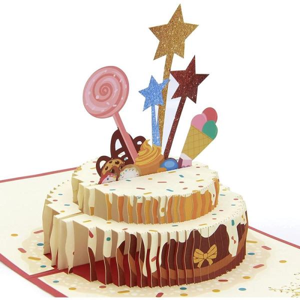バースデーカード 立体 3Dケーキ お誕生日おめでとうカードをポップアップ 誕生日メッセージカード手...