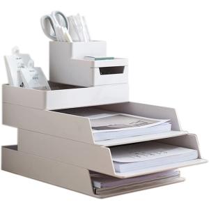 デスクトレー A4対応 レターケース プラスチック 縦型 書類ケース 小物収納 オフィス収納 ホワイト 白 積み重ね