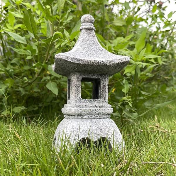 模造石の中庭防雨灯籠、日本の屋外庭園ソーラーランタン樹脂像和風屋外インテリアランタン置物ライト,六角...