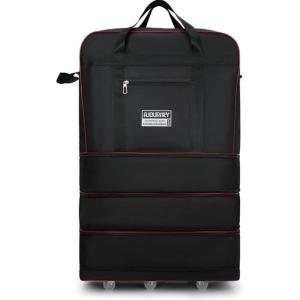 拡張可能な特大旅行バッグ、オックスフォード生地荷物袋、車輪付き防水軽量旅行折り畳みスーツケース (Black)