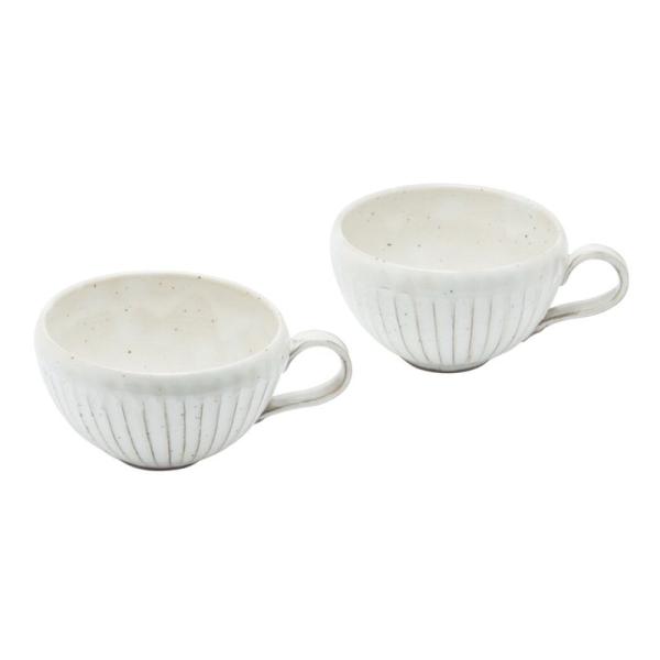 光陽陶器 スープカップ 白 径11.7×H7.2×2 粉引削ぎ目ペアスープ K7-10