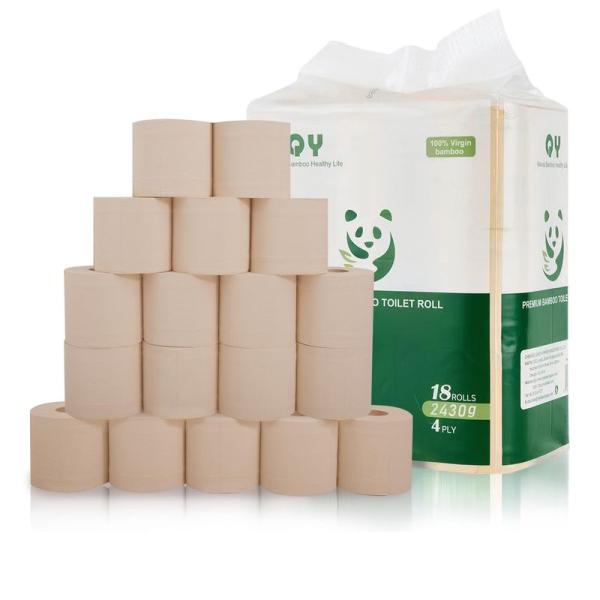 清雅竹製トイレットペーパー 100%生竹パルプ 1パッケージは18ロール 1ロール245枚 1枚4層...