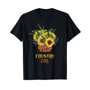 カントリーガール - ひまわりの大きなバスケット Tシャツ｜nijinoshopyellow