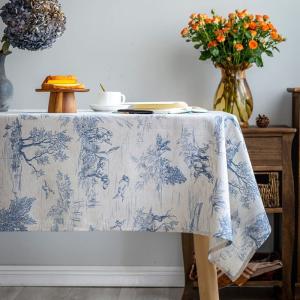 田舎のテーブルクロス古典的なフランスの村のプリントのリネン織物テーブルを覆う農家の家の装飾長方形のキッチンブルーのテーブルクロス 140x2｜nijinoshopyellow