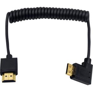 Duttek Mini HDMI to HDMIケーブル Mini HDMI to HDMIコイルケーブル 超薄型左角度HDMIオス-ミニH