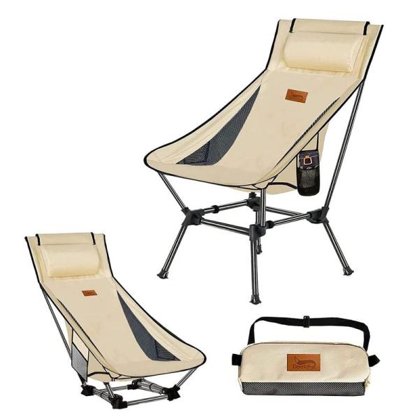 アウトドアチェア 2WAY キャンプ椅子 ローチェア 軽量 枕付き ハイバック 独自開発のカップホル...