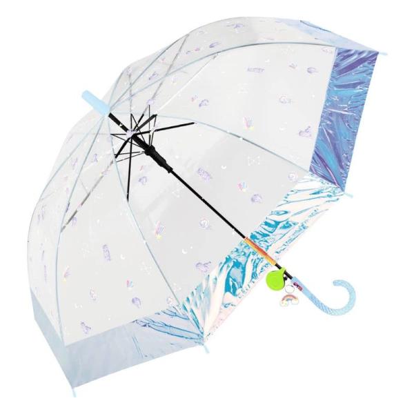 55cm ジャンプ傘 リフレクター付き 裾オーロラ ビニール (サックス) 長傘