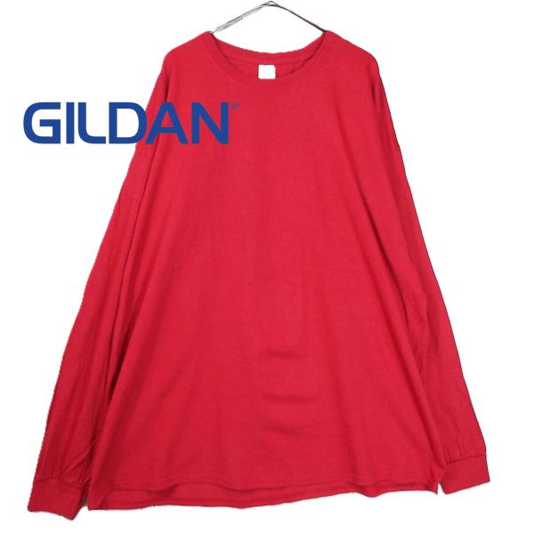 ナイジェリア製　GILDAN1 丸首 無地 コットン100%　長袖Tシャツ（ロンT）３XL　レッド【...