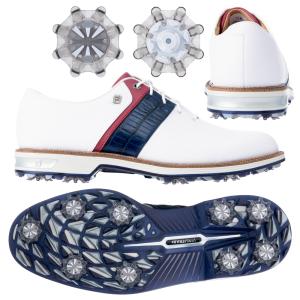 フットジョイ（FOOTJOY） DRYJOYS プレミア パッカード レース ソフトスパイクシューズ 53932 ホワイト/ネイビー/レッド  2021｜nikigolf