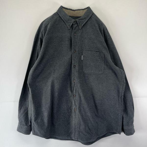 古着 ウールリッチ WOOLRICH 長袖シャツ ネルシャツ ボタンダウン 無地 胸ポケット ワンポ...