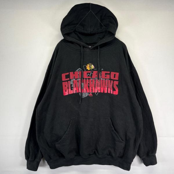 古着 エヌエイチエル NHL パーカー スウェット 大きいサイズ チームロゴプリント シカゴ ブラッ...