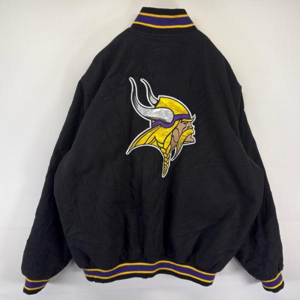古着 エヌエフエル NFL スタジャン フルジップ ミネソタ バイキングス アワードジャケット バッ...