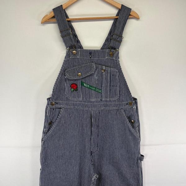 古着 キー KEY オーバーオール デニム ヒッコリー ワンポイントロゴ ワーク ストライプ w34...