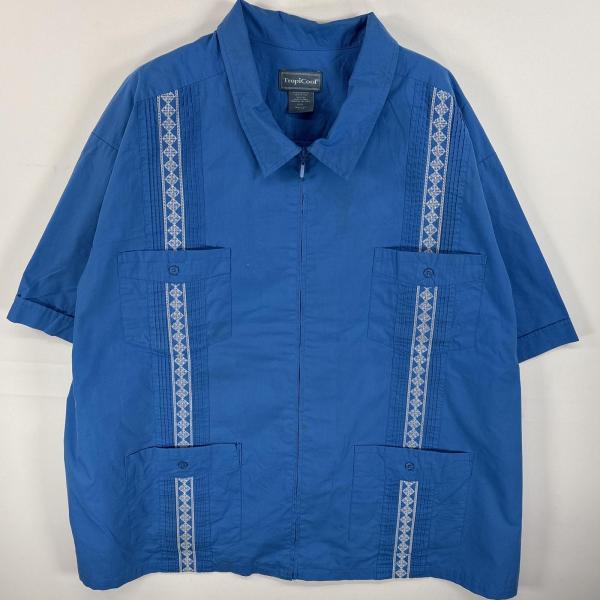 古着 トロピクール TropiCool 半袖シャツ キューバシャツ 4つポケ フルジップ 4XL  ...