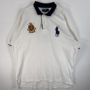 古着 90's/90年代 ポロバイラルフローレン Polo by Ralph Lauren 鹿の子 半袖 ポロシャツ ビッグポニー 2ボタン XXL ホワイト ツートン