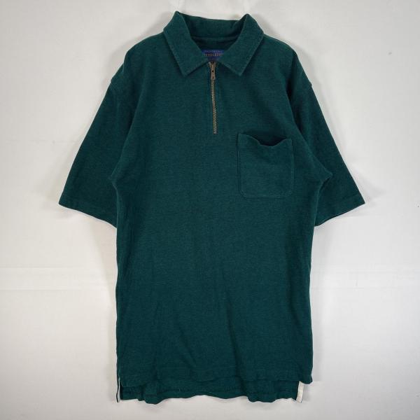 古着 ペンドルトン PENDLETON 半袖 ポロシャツ ハーフジップ 胸ポケ 厚手 S  グリーン...