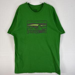 古着 パタゴニア patagonia 半袖Tシャツ プリント ロゴ 肉厚 クルーネック L グリーン メンズ
