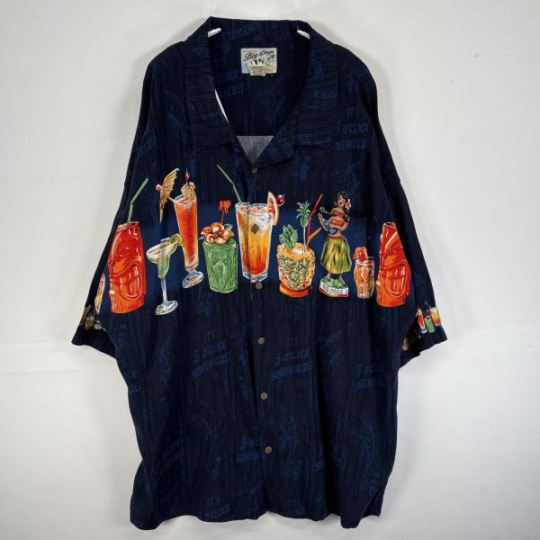 古着 ビッグドッグス BIG DOGS 半袖シャツ アロハ レーヨン フラガール カクテル 犬 大き...