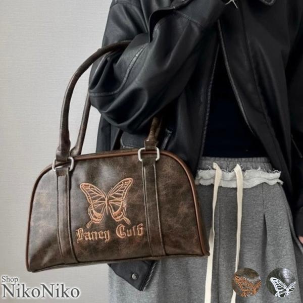 全品送料無料一部除く バタフライ刺繍 ヴィンテージ風 ボストンバッグ レディース 韓国 プチプラ お...