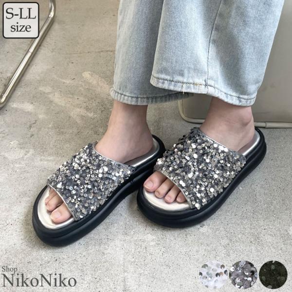 全品送料無料一部除く スパンコール ボリューム 厚底サンダル レディース 韓国 プチプラ おしゃれ