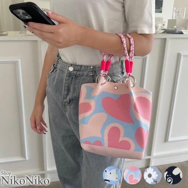 全品送料無料一部除く コードストラップ カラフル ニットハンドバッグレディース 韓国 プチプラ おし...