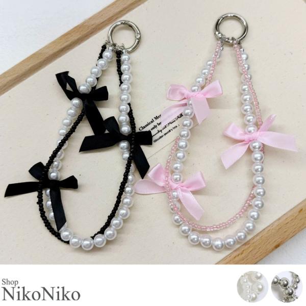 全品送料無料一部除く リボン フェイクパール スマホストラップ ma レディース 韓国 プチプラ お...