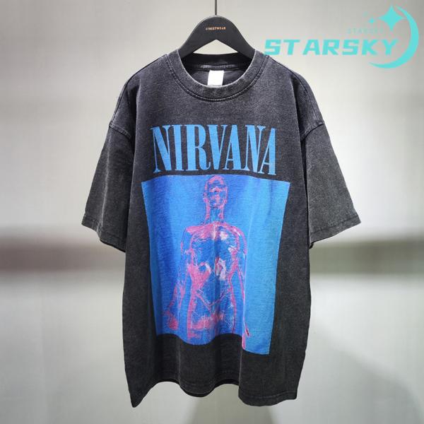 ニルヴァーナ アルバム Tシャツ バンドTシャツ 半袖 男女兼用　プリントT レトロ調 ゆったり ボ...