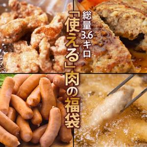 普段使い メガ盛り 肉福袋 4種 計３.６kg 鶏もも竜田揚げ1kg こんがりハンバーグ120g×5枚 オールポークウインナー1kg とり天1kg 爆買