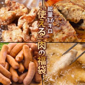 普段使い メガ盛り 肉福袋 4種 計３.６kg 鶏もも竜田揚げ1kg こんがりハンバーグ120g×5枚 オールポークウインナー1kg とり天1kg