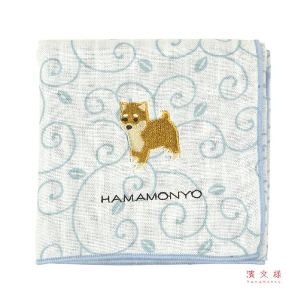 リバーシブル ガーゼハンカチ 唐草と柴犬 犬柄 ハンドタオル 茶柴 和柄  犬雑貨 犬グッズ ギフト...