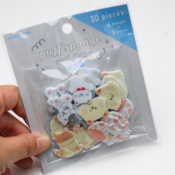 パフスポンジシール（猫）ネコ柄 フレークシール puff sponge seal flake nek...