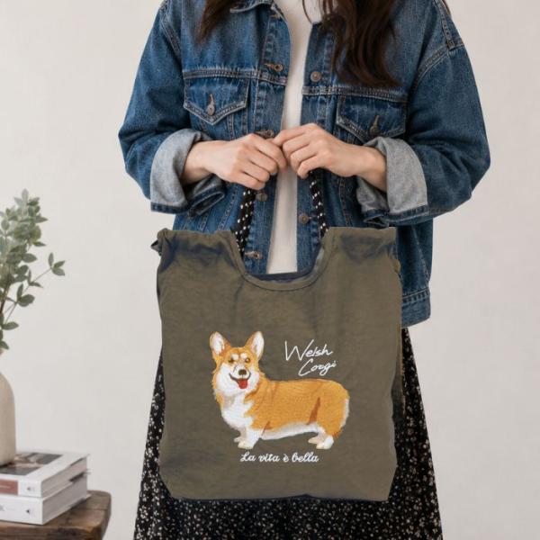 コーギー アニマル刺繍コードトート polkapolka ウェルシュコーギーペンブローク 犬柄 トー...