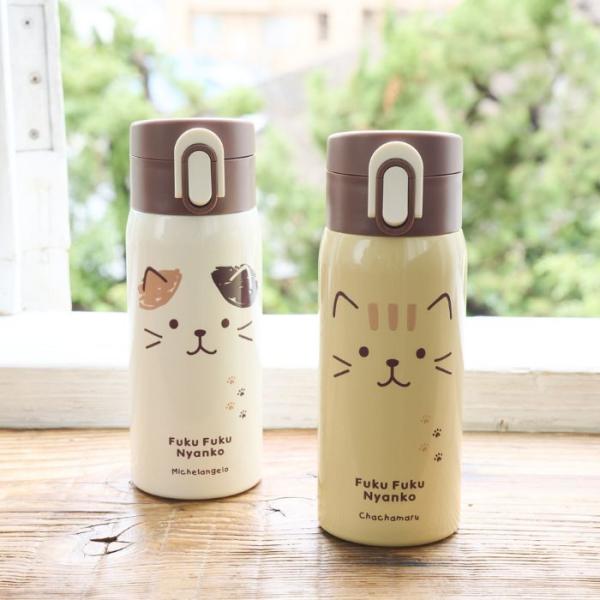 Fuku Fuku Nyanko フェイスワンタッチステンレスボトル350ml 水筒 ワンタッチボト...