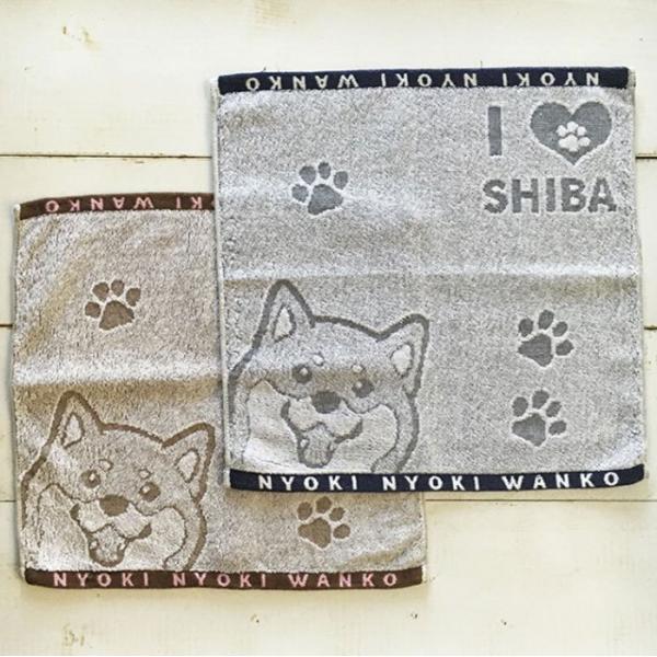 柴犬ハンドタオル まいわんちょ I love SHIBA 犬柄グッズ 犬雑貨