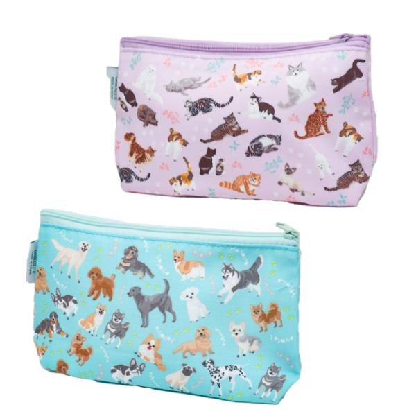 アニマルフレンズ マルチポーチ　猫 犬 キャット ドッグ ネコ柄 化粧ポーチ トラベルポーチ 柴犬 ...