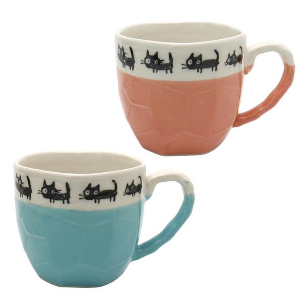 カネ仁黒猫面取マグカップ 猫柄 美濃焼 陶器